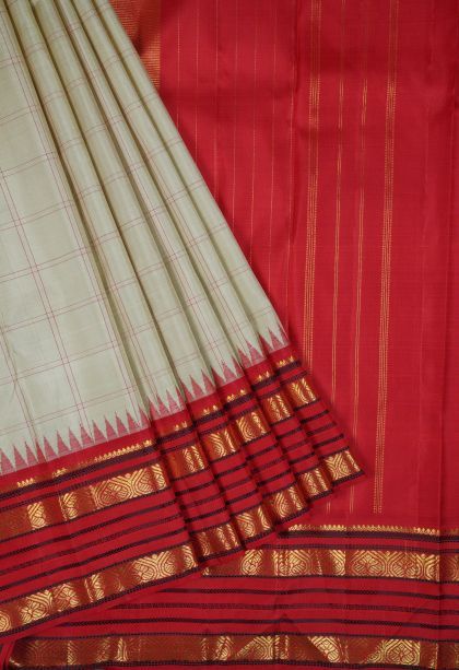 Cream Kanchivaram Saree with Gold Zari Checks
