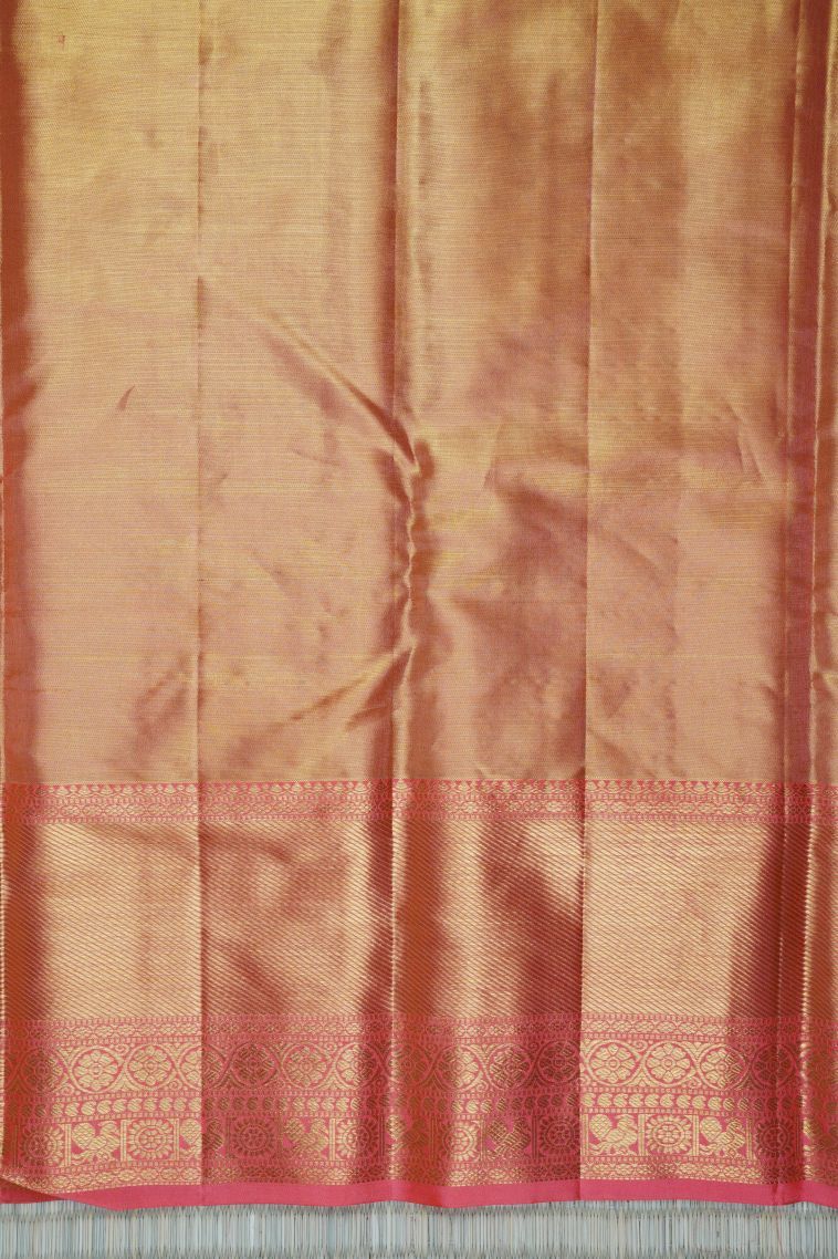 Slate Grey Kanchivaram Saree with Gold Zari Floral Patterns view 2