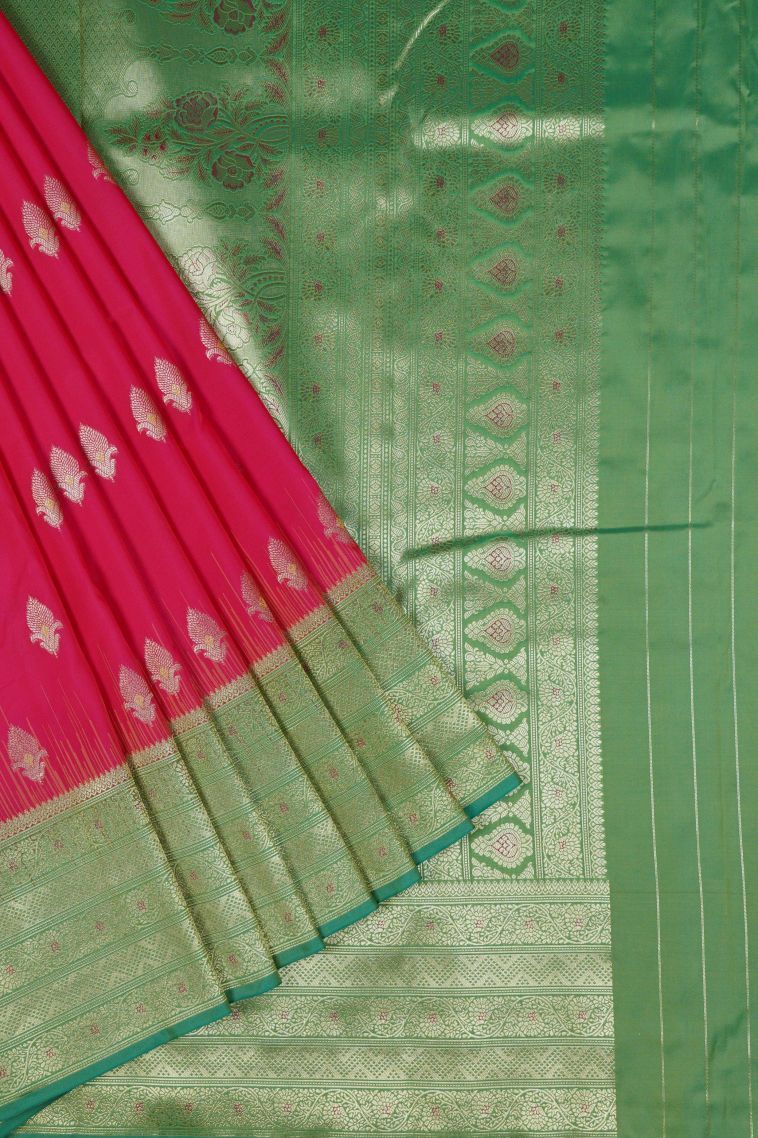 Red Soft Silk Saree with Gold Zari Buttis (Small Dots or Motifs) view 1