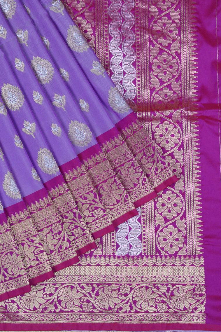 Lavender Soft Silk Saree with Gold Zari Buttis (Small Dots or Motifs) view 1