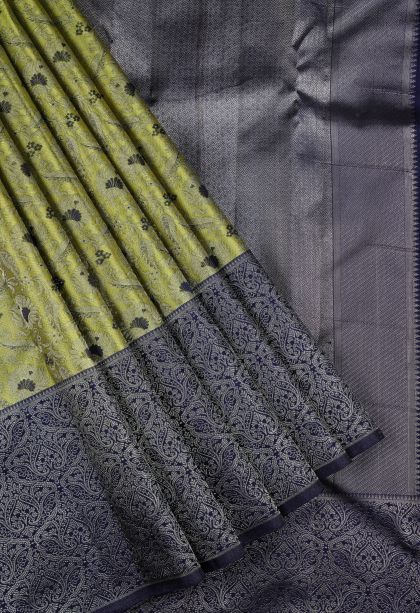 Green Kanchipuram Silk Sarees with Gold Zari Floral Patterns