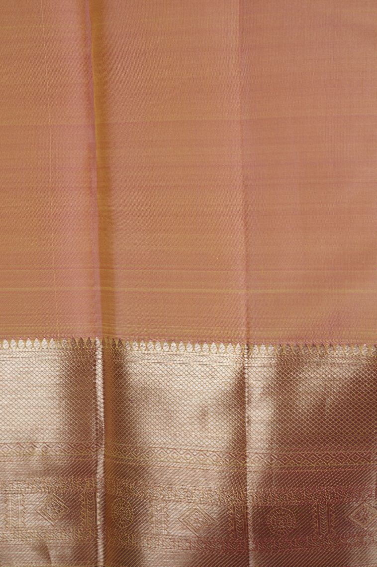 Yellow Kanchipuram Silk Sarees with Copper Zari Floral Patterns view 3