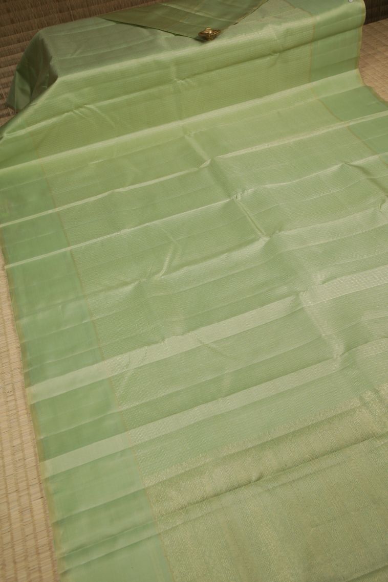 Green Kanchipuram Silk Sarees with Gold And Silver Zari Stripes view 2