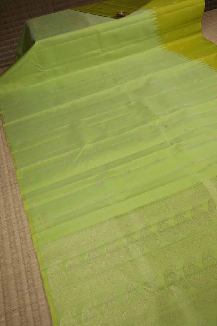 Green Kanchipuram Silk Sarees with Gold Zari Peacock Motifs view 2