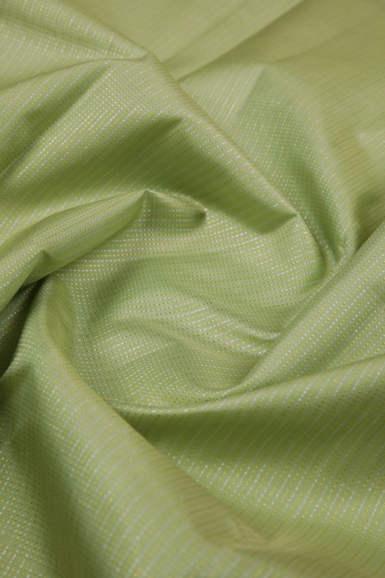 Green Kanchipuram Silk Sarees with Gold And Silver Zari Stripes view 4