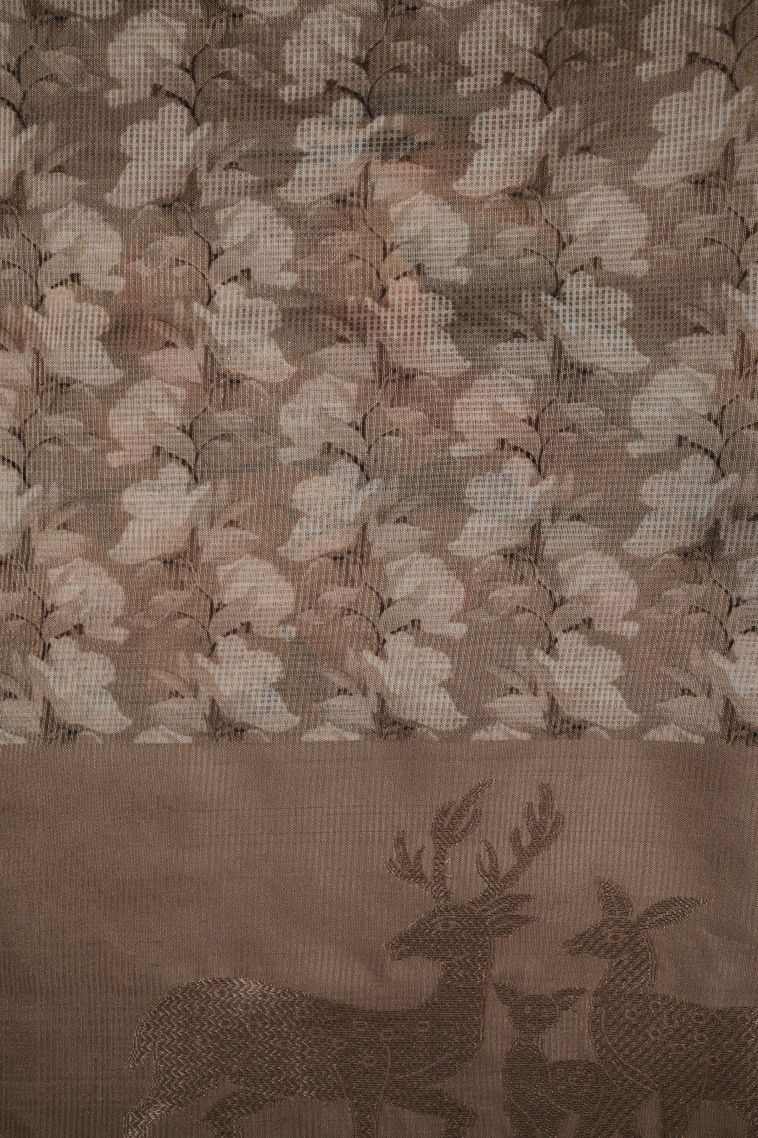 Brown Tussar Silk Saree with Without Zari Zari Floral Patterns view 3