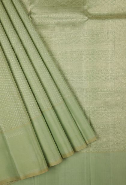 Green Kanchipuram Silk Sarees with Gold And Silver Zari Stripes