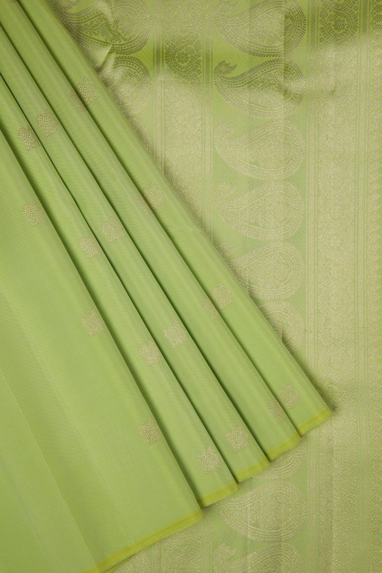 Green Kanchipuram Silk Sarees with Gold Zari Peacock Motifs view 1