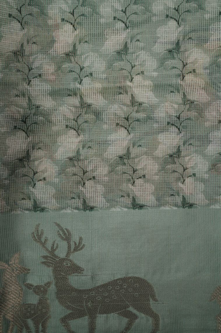 Green Tussar Silk Saree with Without Zari Zari Floral Patterns view 3