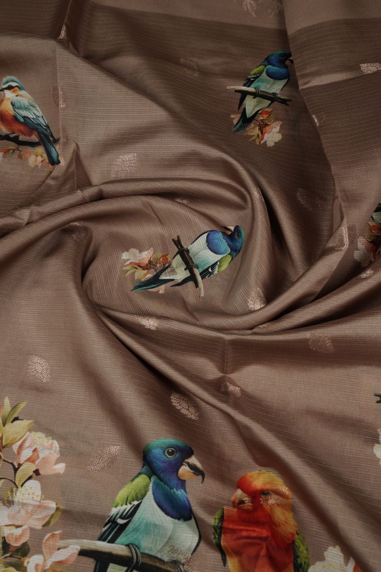 Brown Tussar Silk Saree with Without Zari Zari Floral Patterns view 4