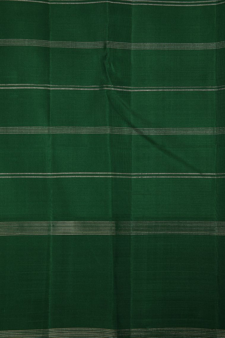 Green Kanchipuram Silk Sarees with Silver Zari Stripes view 3