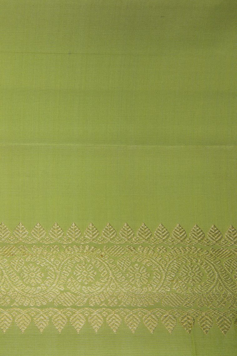 Green Kanchipuram Silk Sarees with Gold Zari Peacock Motifs view 3