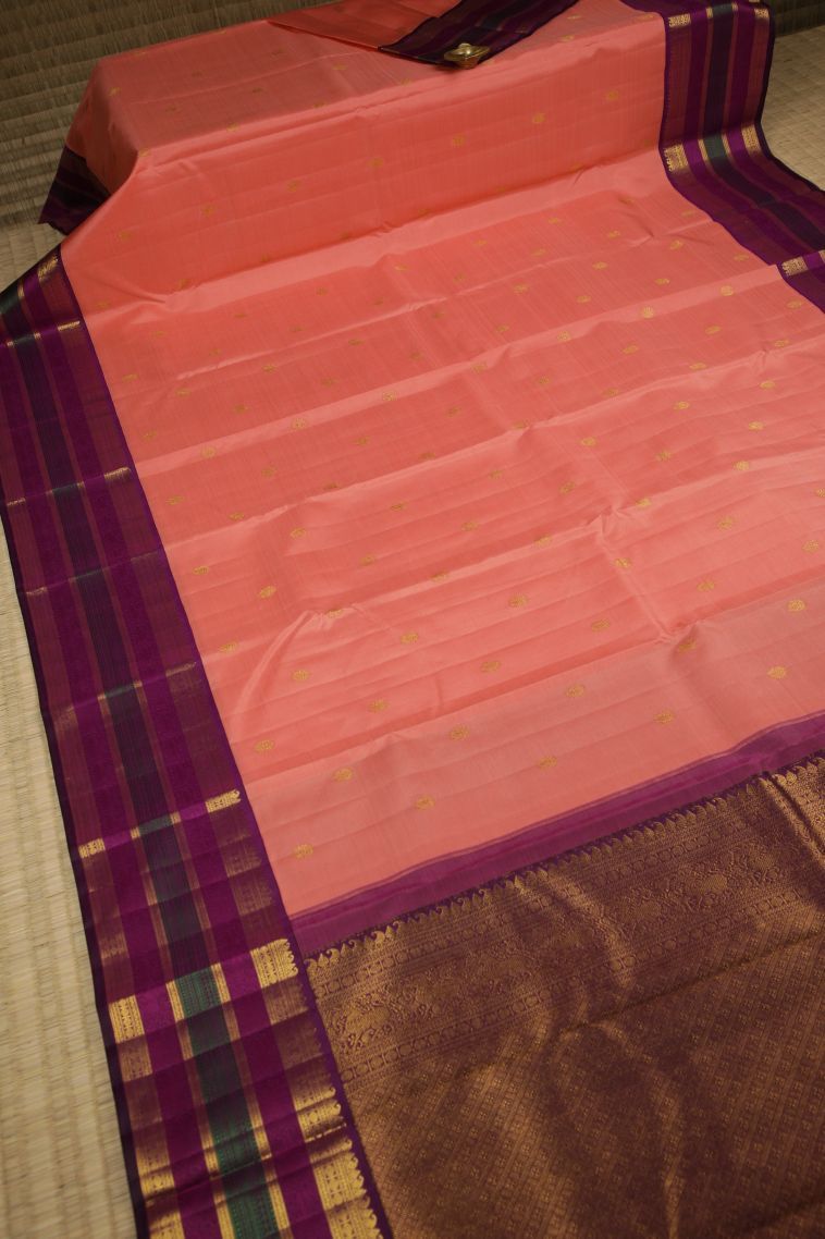 Pink Kanchipuram Silk Sarees with Gold Zari Buttis (small Dots Or Motifs) view 2