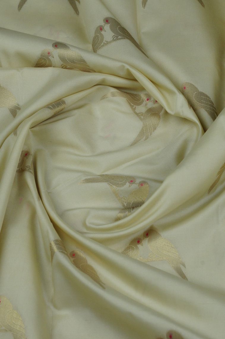 White Soft Silk Saree with Gold Zari Buttis (small Dots Or Motifs) view 4