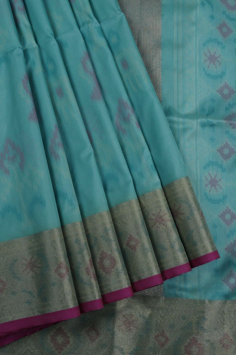 Blue Soft Silk Saree with Without Zari Zari Geometric Shapes view 1