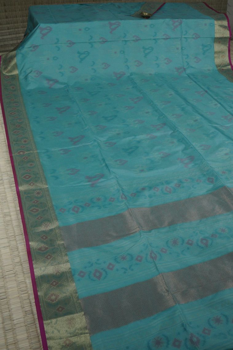 Blue Soft Silk Saree with Without Zari Zari Geometric Shapes view 2