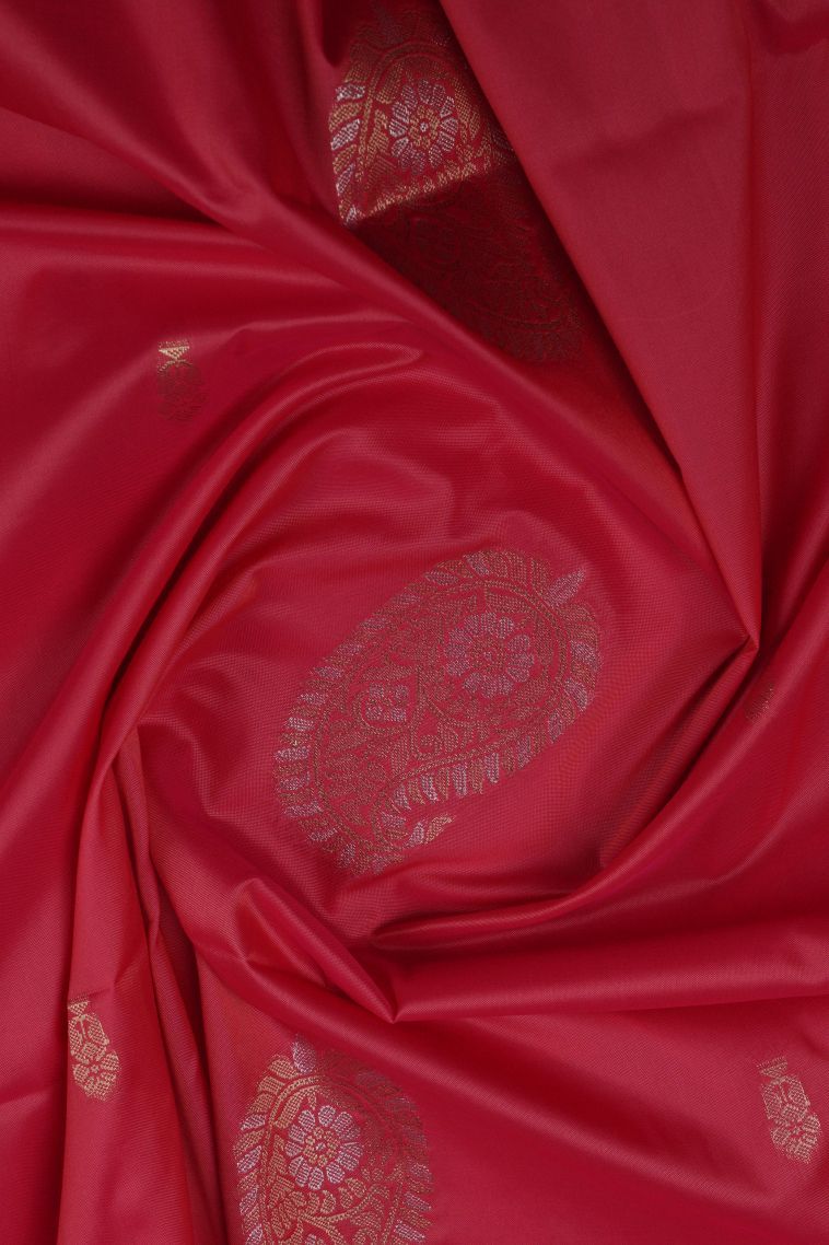 Pink Soft Silk Saree with Gold Zari Buttis (small Dots Or Motifs) view 4