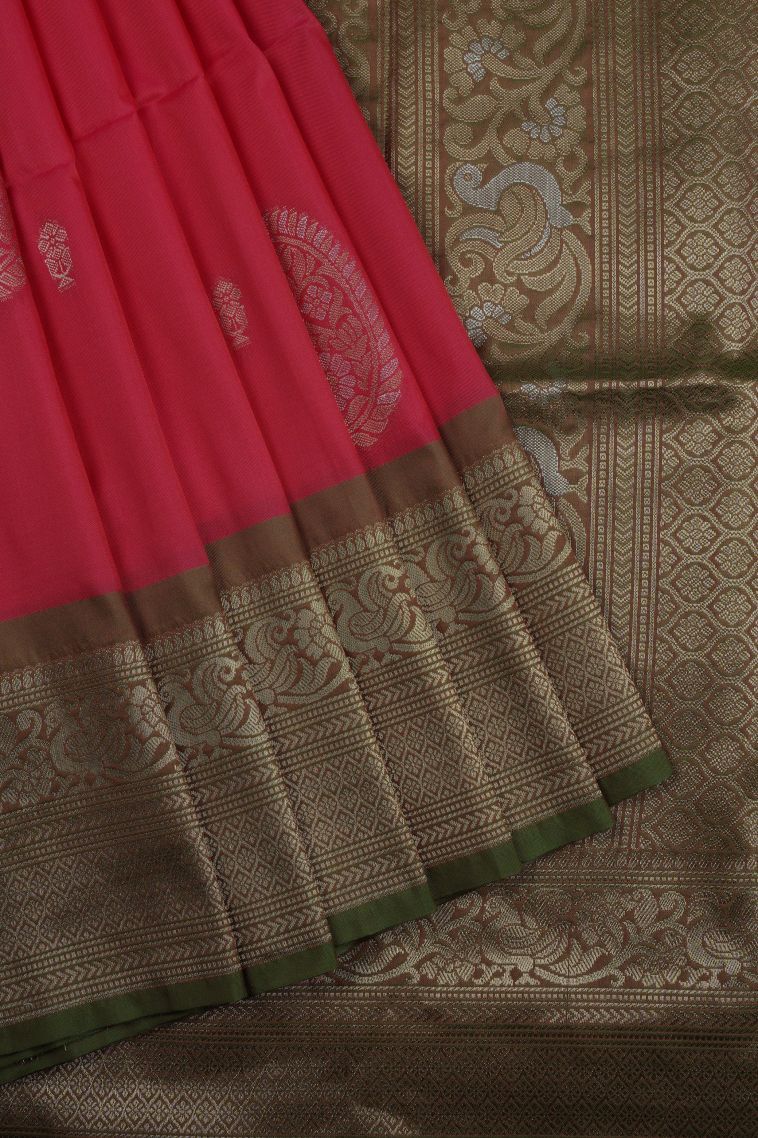Pink Soft Silk Saree with Gold Zari Buttis (small Dots Or Motifs) view 1