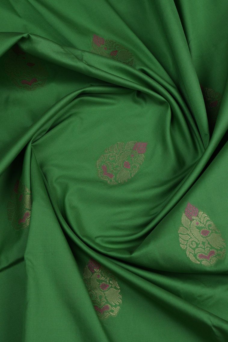 Green Soft Silk Saree with Gold Zari Buttis (small Dots Or Motifs) view 4