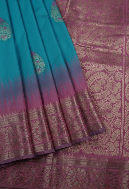 Blue Soft Silk Saree with Gold Zari Buttis (small Dots Or Motifs)