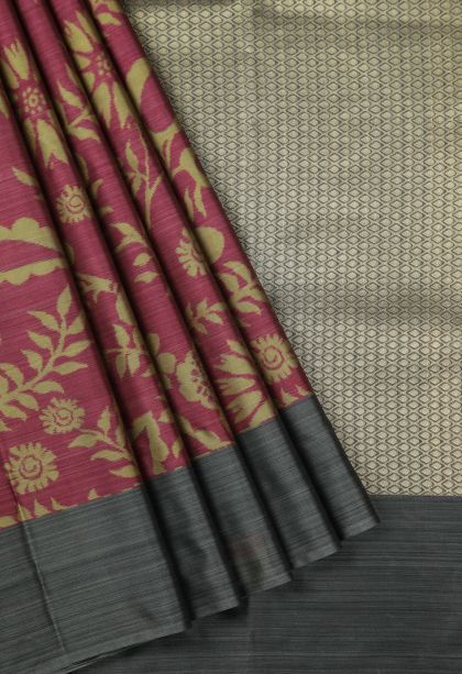 Bosenberry Purple Soft Silk Sarees with Without Zari Zari Floral Patterns