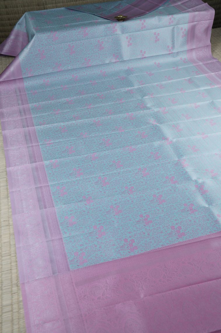 Stone Blue Visiri Madippu Silk Sarees with Silver Zari Buttis (small Dots Or Motifs) view 2