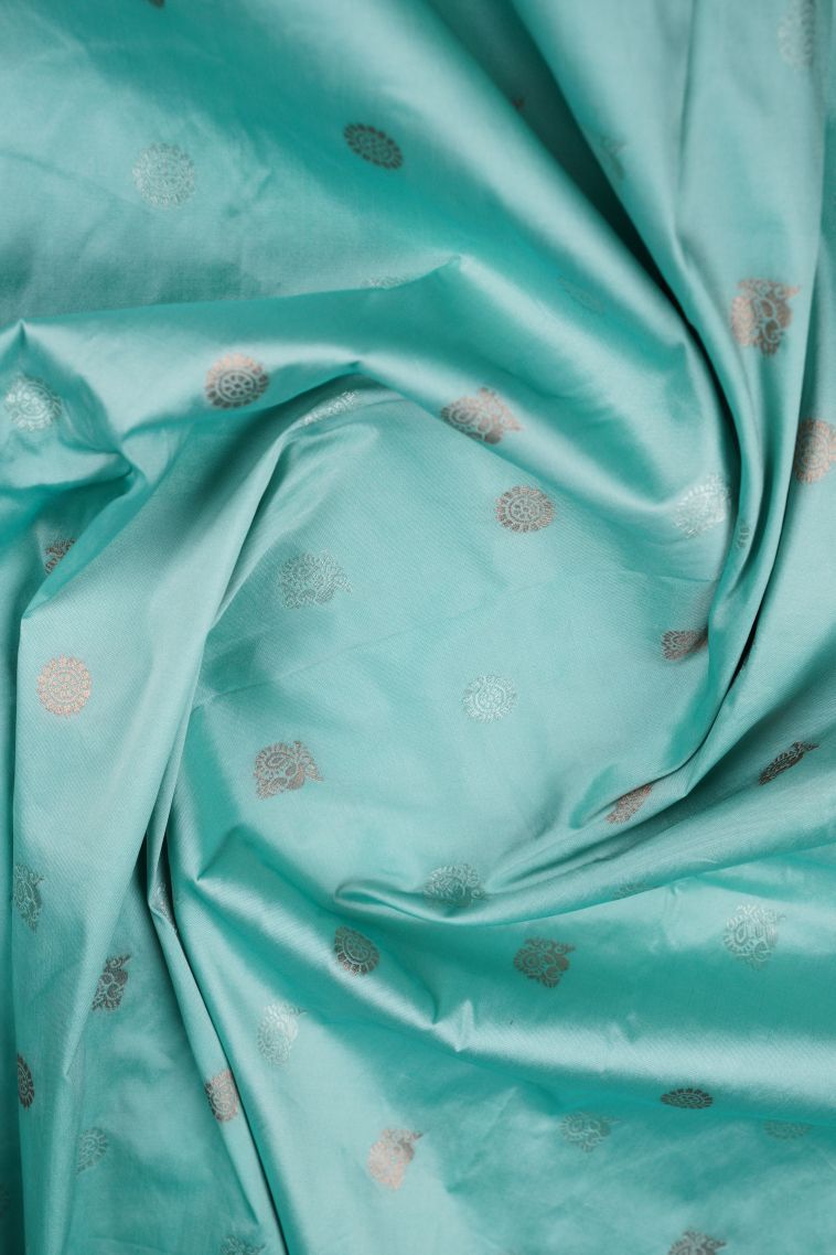 Sapphire Blue Soft Silk Saree with Gold Zari Buttis (small Dots Or Motifs) view 4