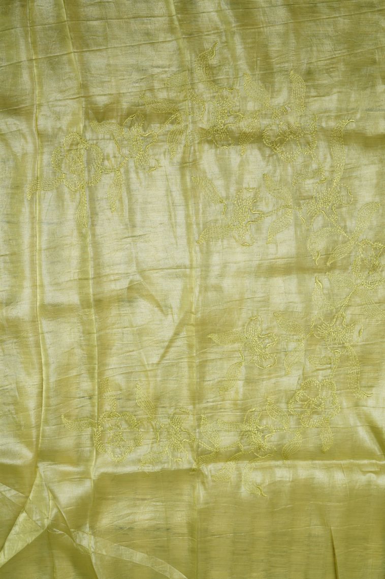 Pear Green Organza Saree with Without Zari Zari Buttis (small Dots Or Motifs) view 3