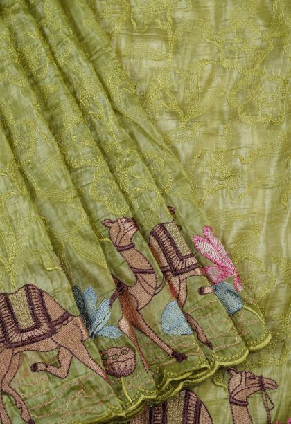 Pear Green Organza Saree with Without Zari Zari Buttis (small Dots Or Motifs)