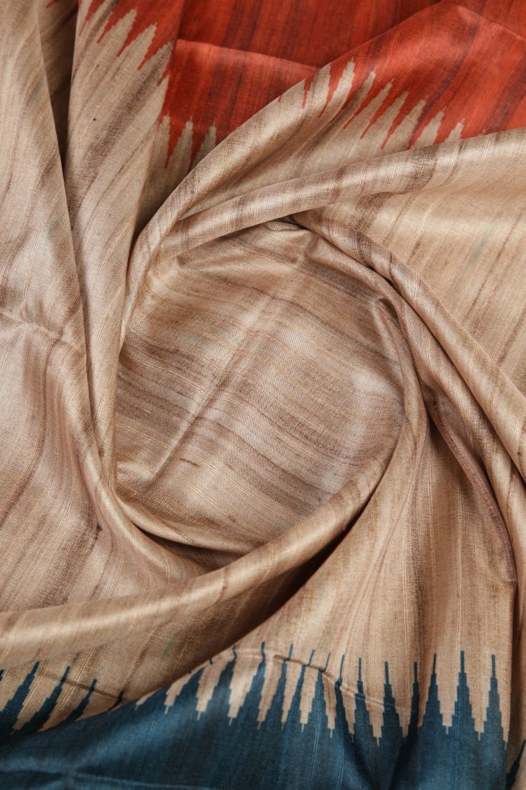 Cream White Jute Sarees with Without Zari Zari Temple Borders view 4