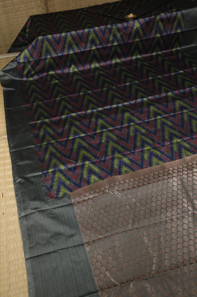 Charcoal Black Soft Silk Sarees with Without Zari Zari Geometric Shapes view 2