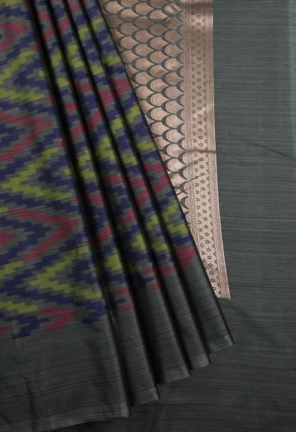 Charcoal Black Soft Silk Sarees with Without Zari Zari Geometric Shapes