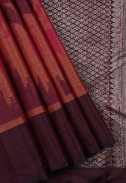 Fire Orange Soft Silk Sarees with Without Zari Zari Geometric Shapes