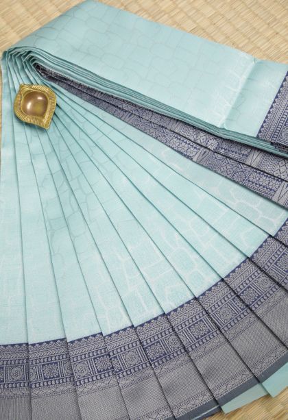 Sky Blue Visiri Madippu Silk Sarees with Silver Zari Geometric Shapes
