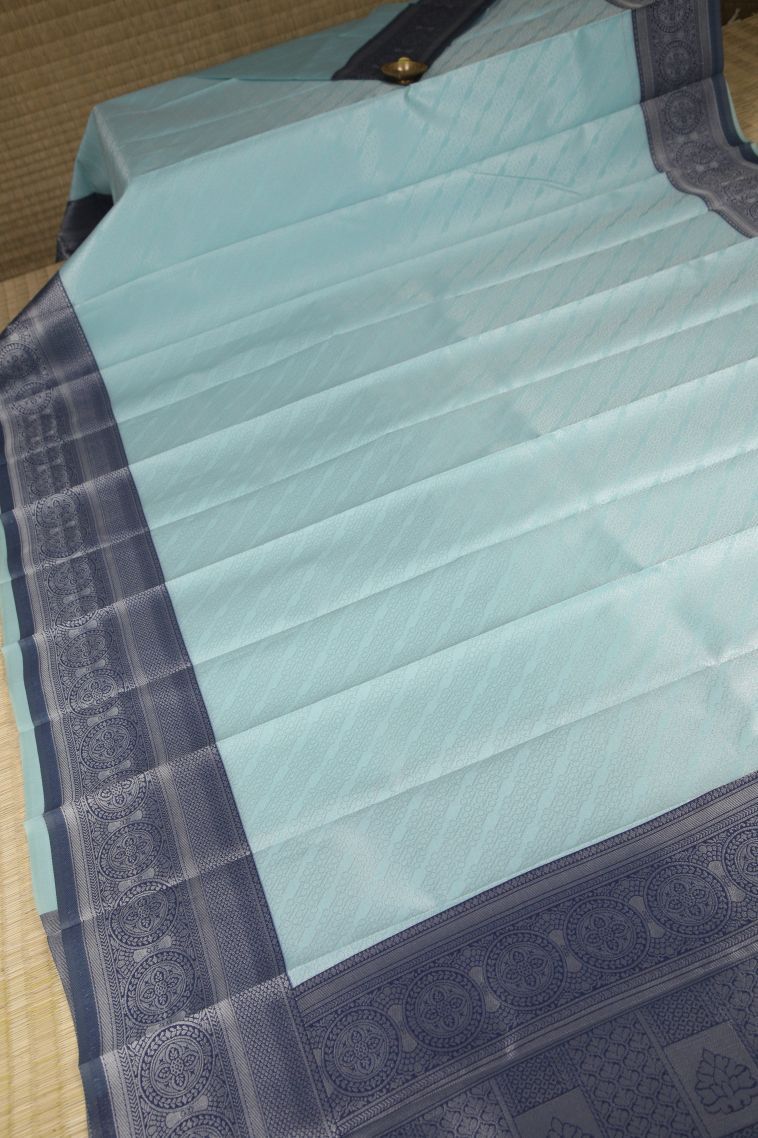 Sky Blue Visiri Madippu Silk Sarees with Silver Zari Geometric Shapes view 2