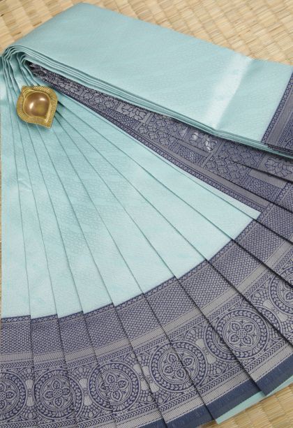 Sky Blue Visiri Madippu Silk Sarees with Silver Zari Geometric Shapes