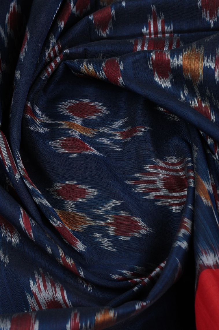 Berry Blue Ikkat Cotton Sarees with Without Zari Zari Geometric Shapes view 4