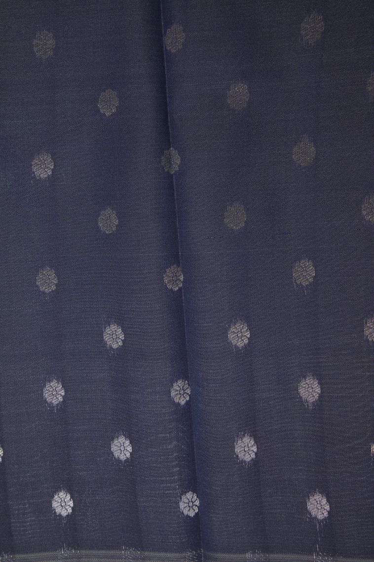 Sky Blue Visiri Madippu Silk Sarees with Silver Zari Buttis (small Dots Or Motifs) view 2