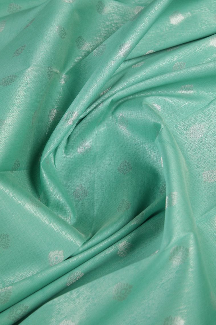 Sky Blue Visiri Madippu Silk Sarees with Silver Zari Buttis (small Dots Or Motifs) view 3