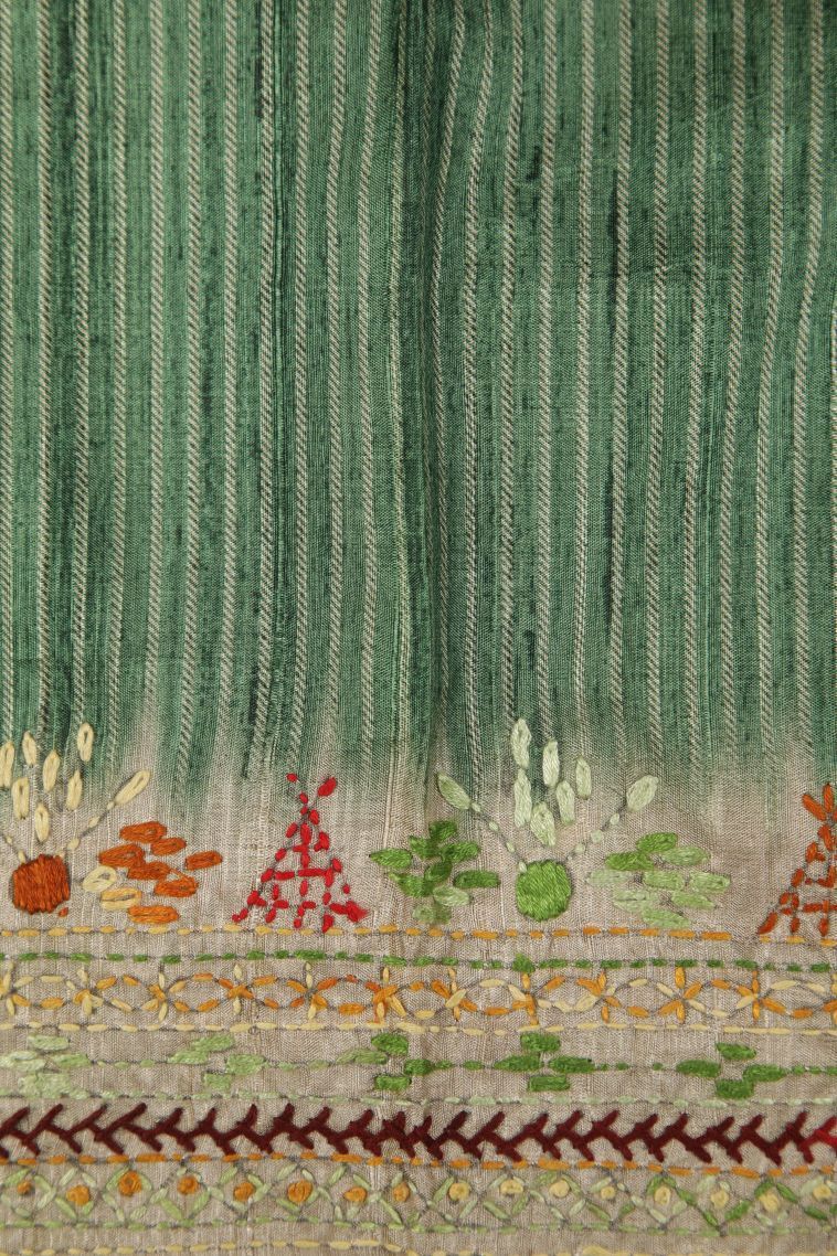 Moccon Green Jute Sarees with Without Zari Zari Buttis (small Dots Or Motifs) view 3