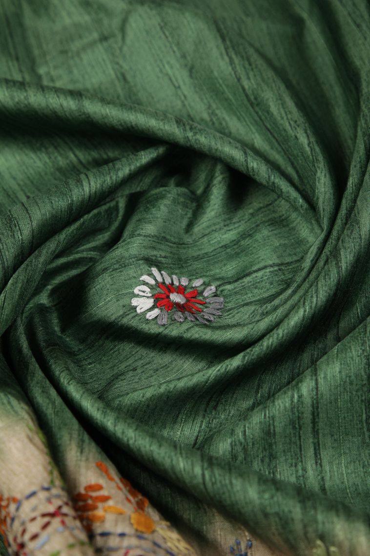 Moccon Green Jute Sarees with Without Zari Zari Buttis (small Dots Or Motifs) view 4