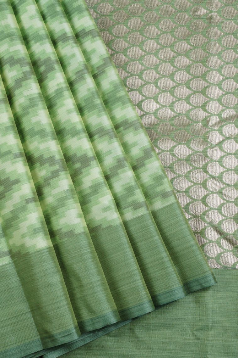 Lime Green Soft Silk Sarees with Without Zari Zari Geometric Shapes view 1