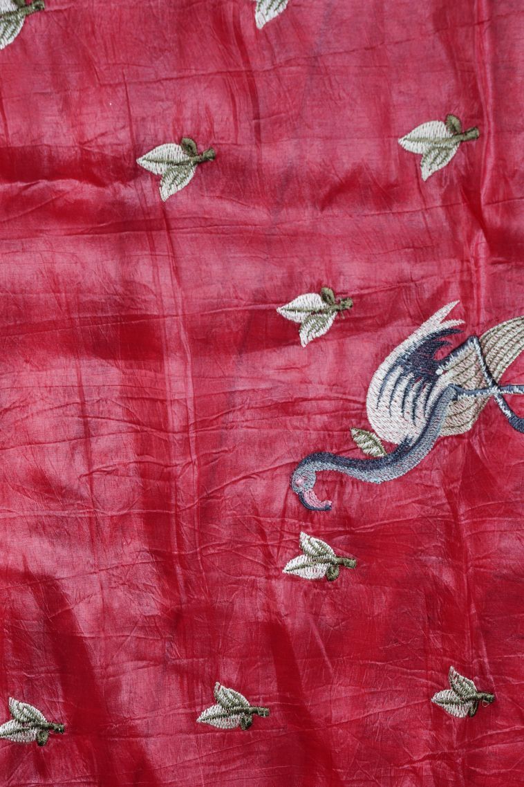 Punch Pink Organza Saree with Without Zari Zari Floral Patterns view 3