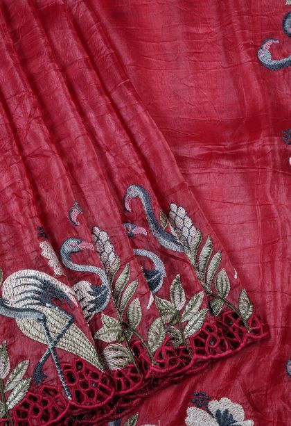 Punch Pink Organza Saree with Without Zari Zari Floral Patterns