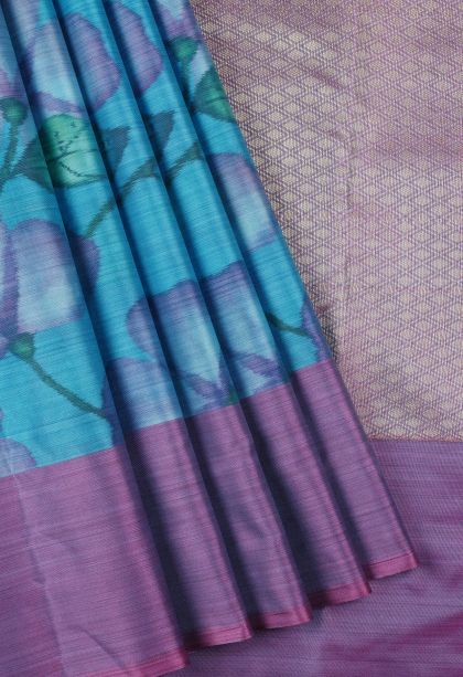 Sky Blue Soft Silk Sarees with Without Zari Zari Floral Patterns