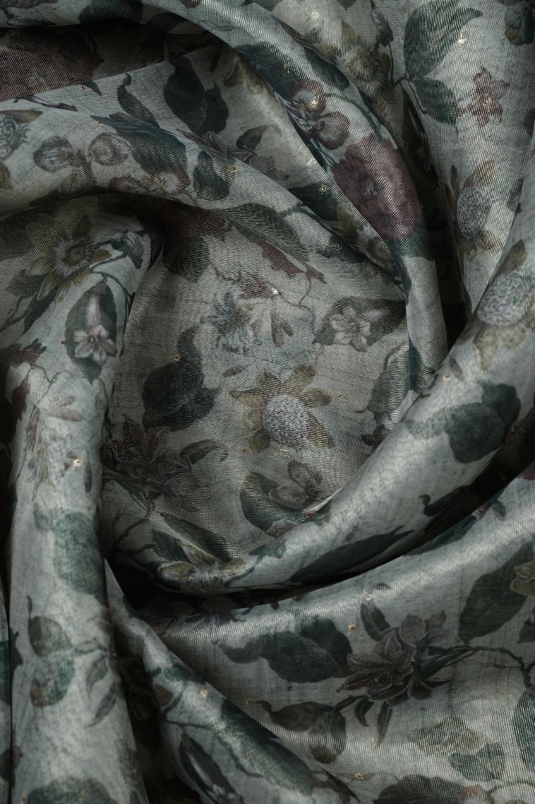 Sage Green Organza Saree with Without Zari Zari Floral Patterns view 4