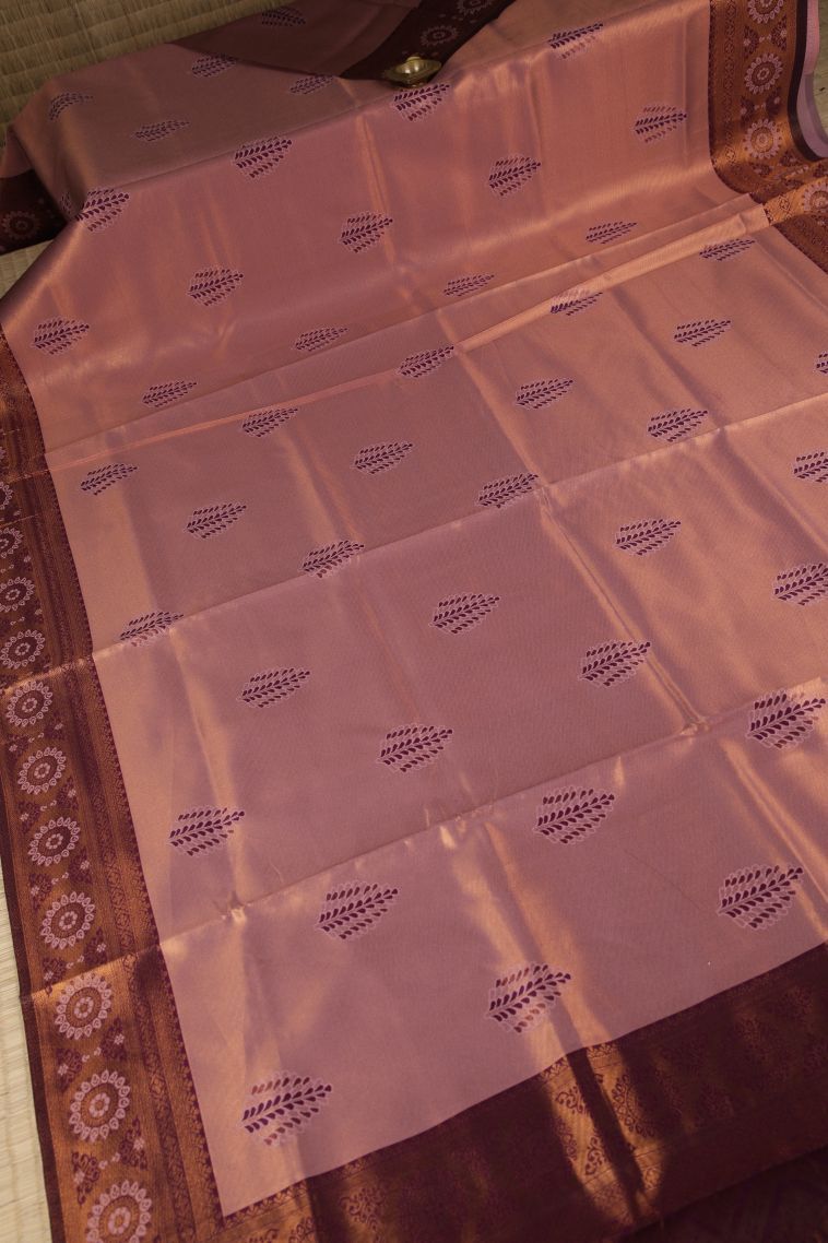 Flamingo Pink Apoorva Silk Sarees with Copper Zari Buttis (small Dots Or Motifs) view 2