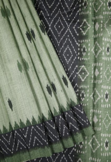 Pistachio Green Tussar Saree with Without Zari Zari Buttis (small Dots Or Motifs)