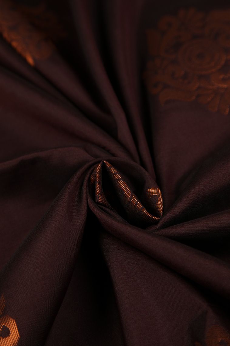 Syrup Brown Soft Silk Saree with Copper Zari Buttis (small Dots Or Motifs) view 4