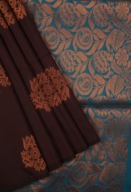 Syrup Brown Soft Silk Saree with Copper Zari Buttis (small Dots Or Motifs)